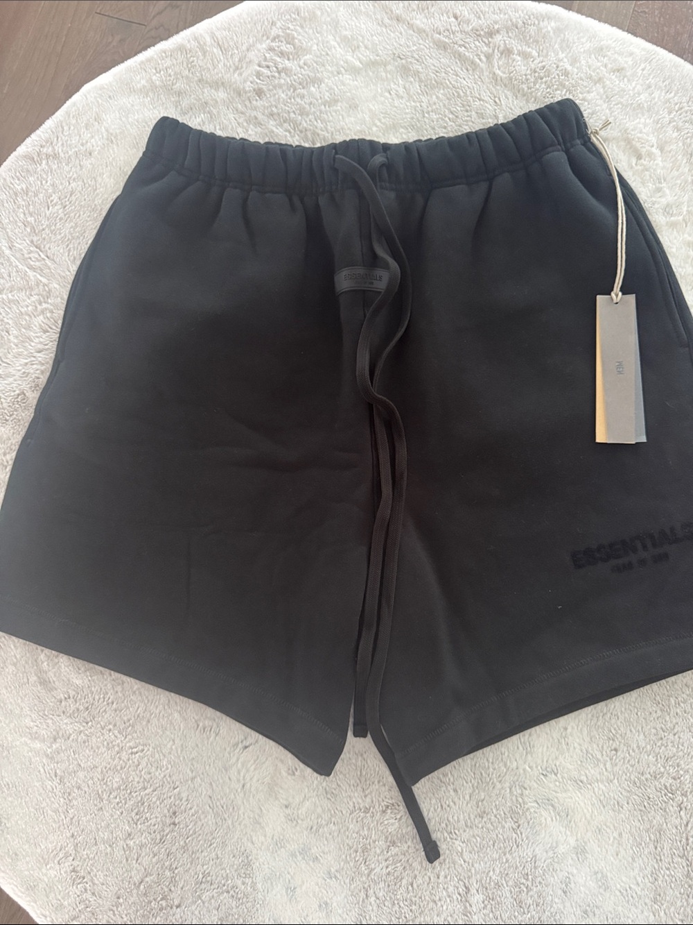 Essentials Black Cotton Drawstring Lounge Shorts